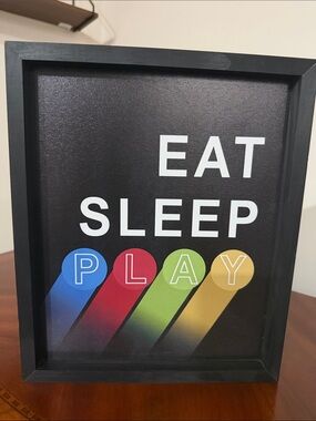 EAT SLEEP PLAY Framed Wall Art - Black with Multicolor Accents